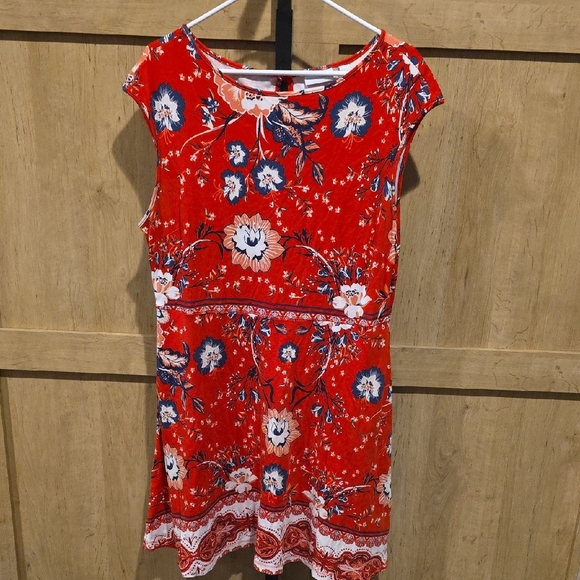 (J51) Womans Sz XL, New York & Company Red and Blue Floral Dress - Picture 1 of 8